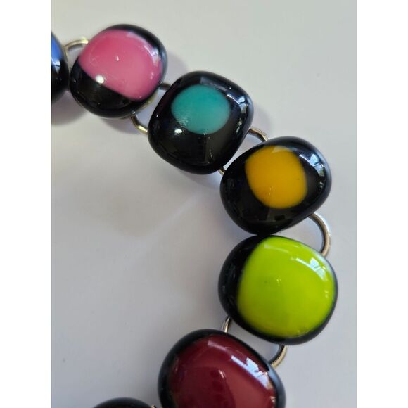 Silver tone black colorful glass bracelet - Picture 8 of 10